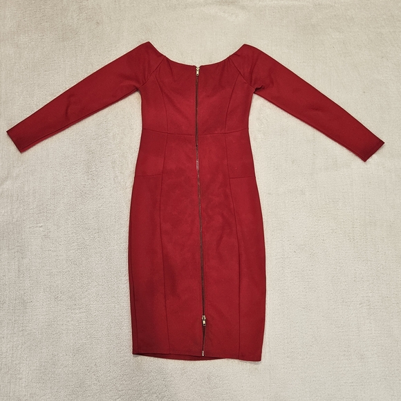 Preloved Bebe Red Midi Sheath Dress Size 4 Formal Feminine Party Office Glam - Picture 11 of 11